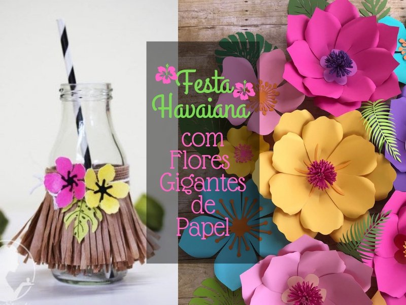Festa havaiana com flores gigantes de papel