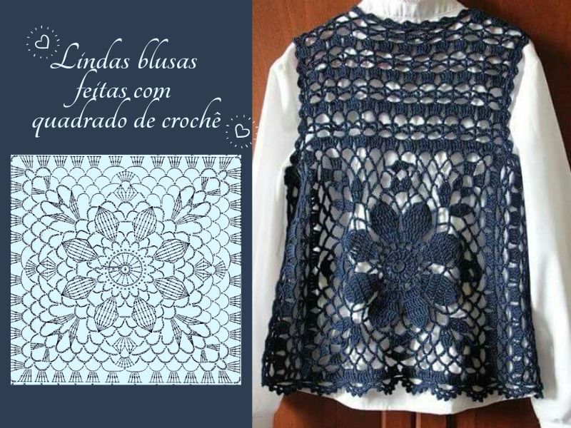 Lindas blusas feitas com quadrado de crochê
