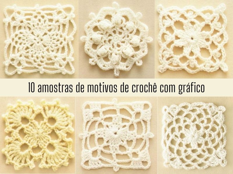 10 amostras de motivos de crochê com gráfico