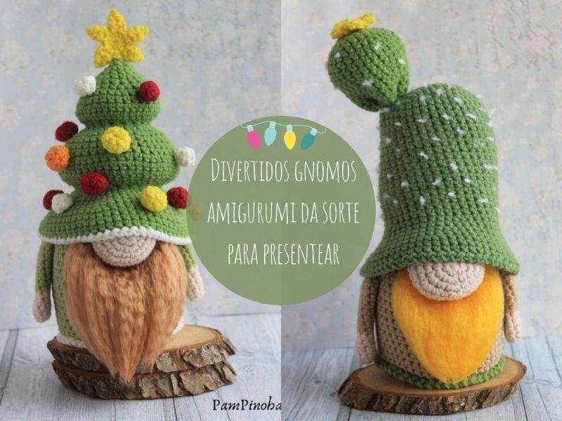 Divertidos gnomos amigurumi da sorte para presentear