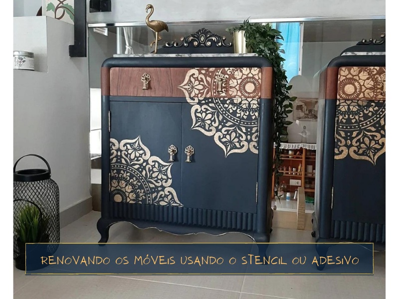 Renovando os móveis usando o stencil ou adesivo
